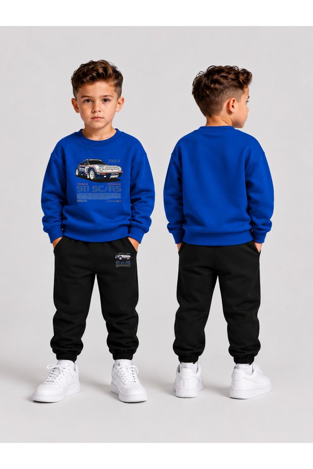 Children's Printed Winter Sweatsuit Top and Bottom Set: 3-Ply Brushed Inside Crew Neck Sweatshirt and Cotton Pants Set