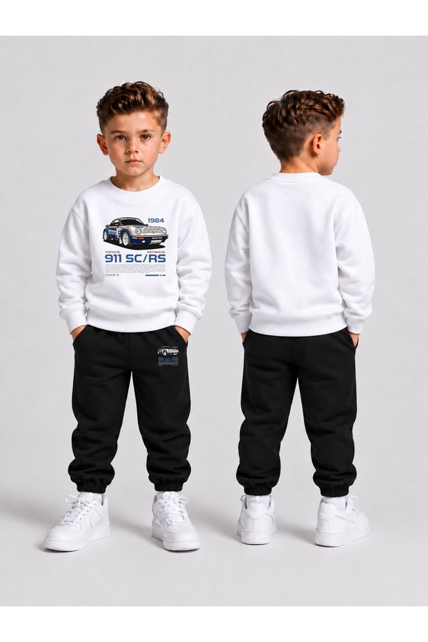 Children's Printed Winter Sweatsuit Top and Bottom Set: 3-Ply Brushed Inside Crew Neck Sweatshirt and Cotton Pants Set