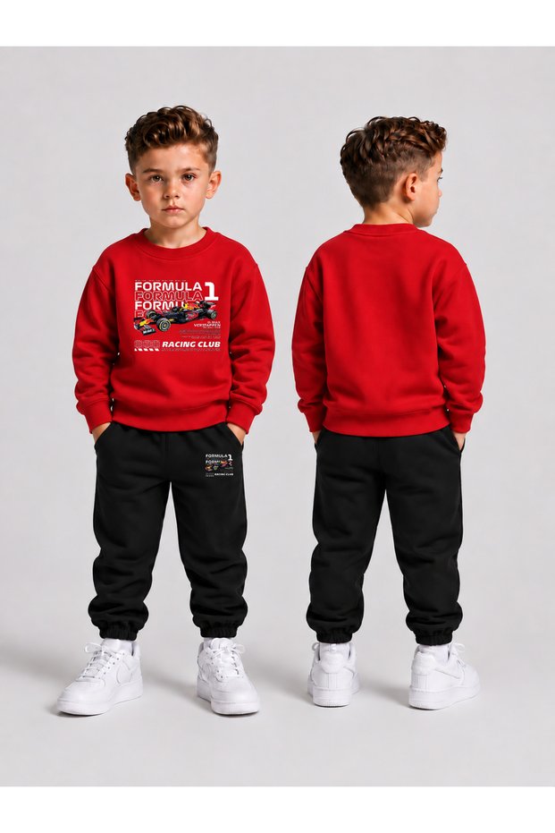 Children's Printed Winter Sweatsuit Top and Bottom Set: 3-Ply Brushed Inside Crew Neck Sweatshirt and Cotton Pants Set