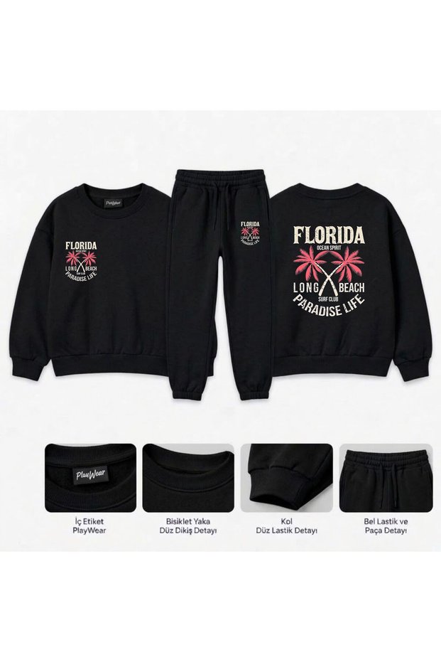 Team Sweatshirt "Florida-Surf" Printed for Girls, Boys, and Kids - Crew Neck with Men’s Collar