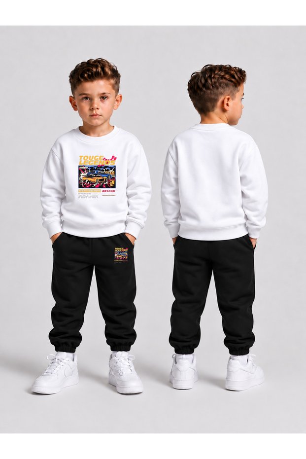 Children's Printed Winter Sweatsuit Top and Bottom Set: 3-Ply Brushed Inside Crew Neck Sweatshirt and Cotton Pants Set