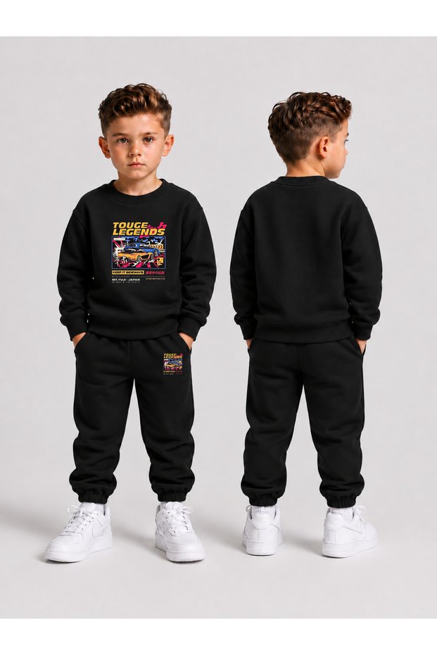 Children's Printed Winter Sweatsuit Top and Bottom Set: 3-Ply Brushed Inside Crew Neck Sweatshirt and Cotton Pants Set