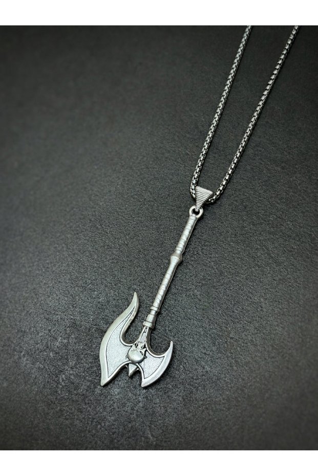 Steel Chain Men's Necklace Reversible with Wide Axe Design