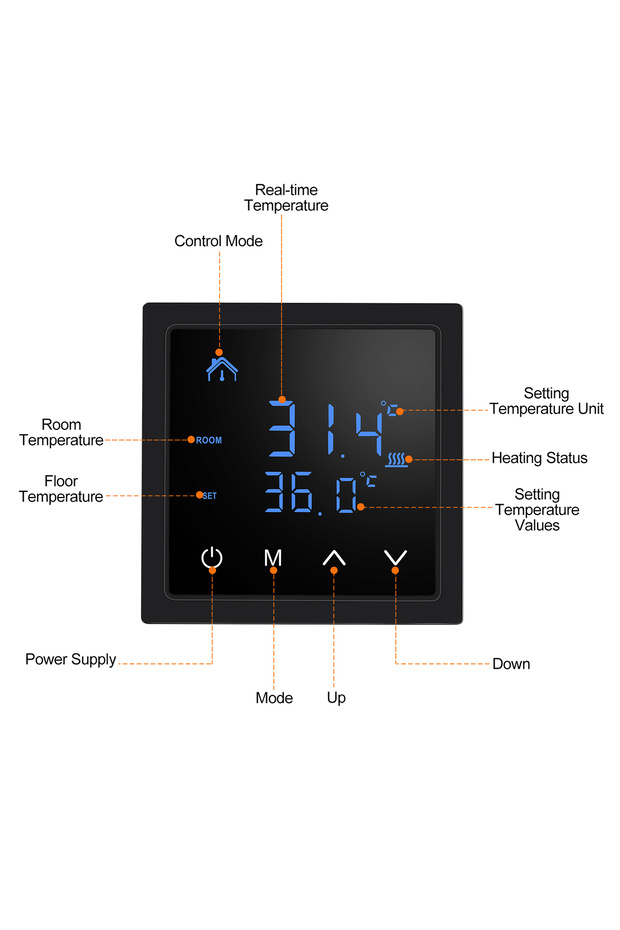 Black Smart Thermostat 16A Floor Heating Temperature Controller with LED Touch Screen 85-265V Electr