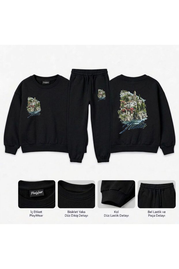 Team Sweatshirt "Italia-Sahili" Printed for Girls, Boys, and Kids—Crew Neck with Men’s Collar