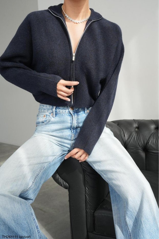 Women's Mock Neck Double-Zip Batwing Sleeve Premium Cardigan
