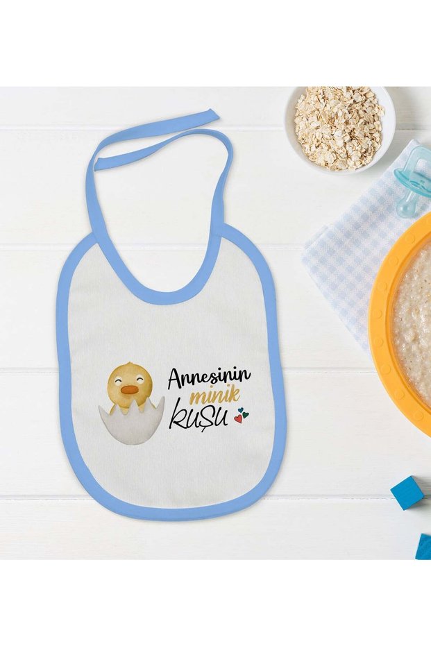 BK Kids Blue Baby Bib with "Mom's Little Bird" Design en121196