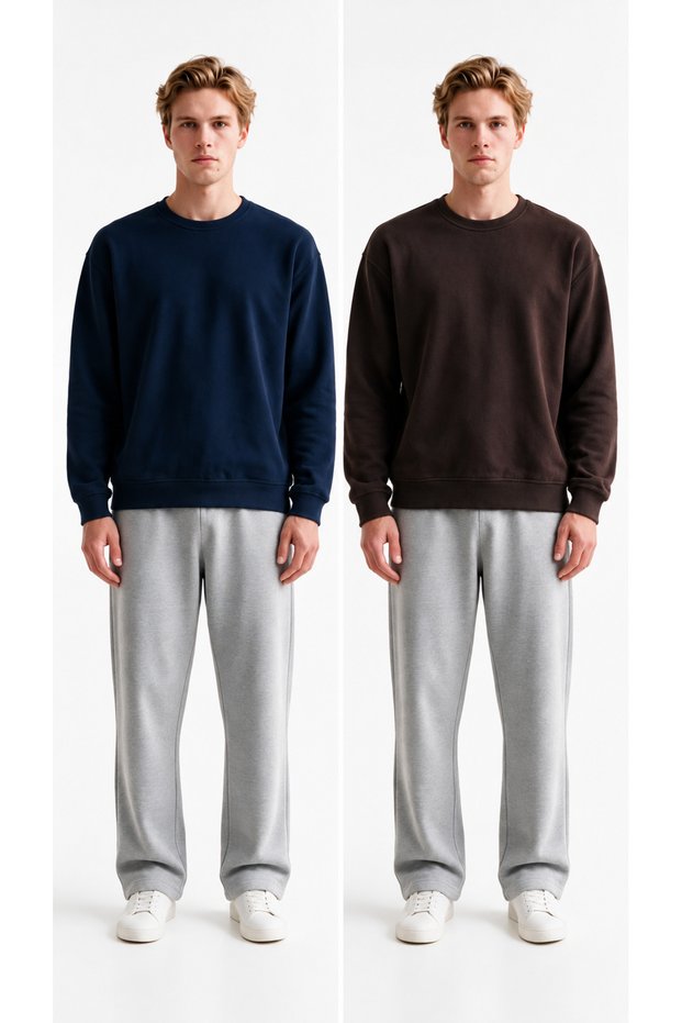 2-Pack Brioche Knit Crew-Neck Sweatshirt, Relaxed Fit