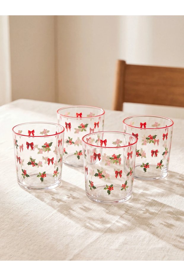 LCW HOME Clear Glass-Printed Mug Set, 4-Piece, 380 ml