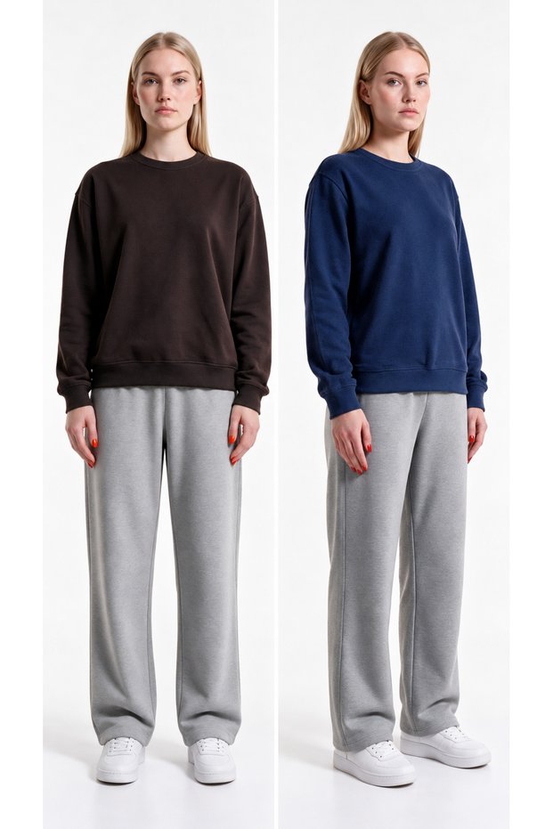 2-Pack Brioche Knit Crew-Neck Sweatshirt, Relaxed Fit