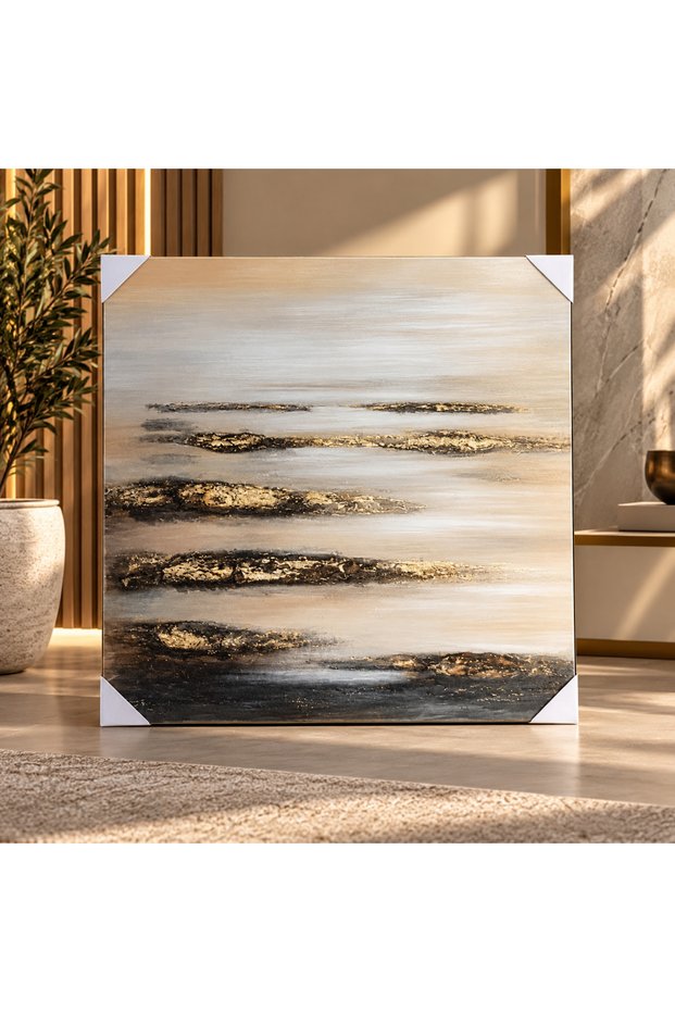 Modern Abstract Design Luxury 100*100 Wall Art Gold Horizontal Panel