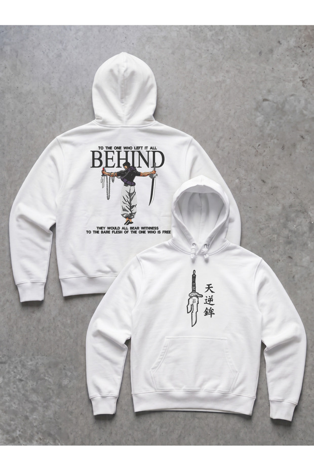 Unisex White Jujutsu Kaisen Toji Fushiguro Front and Back Embroidered Hooded Sweatshirt