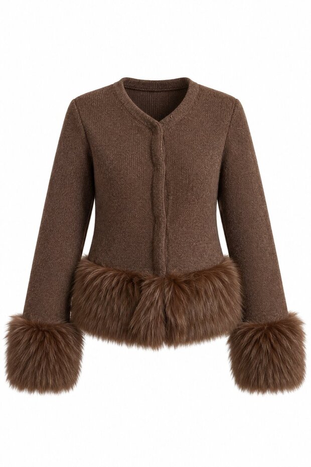 Brown Fur-Trimmed Cardigan - 2y251104