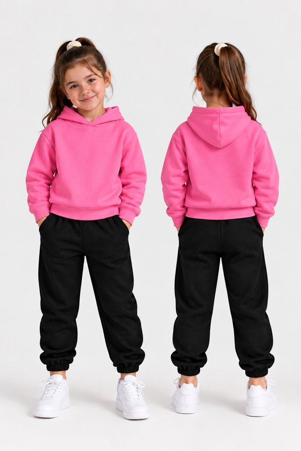 Girls' Sweatsuit Set—Unprinted, Hooded Sweatshirt with No Print, Top and Bottom Set—Casual, Comfortable Winter Set