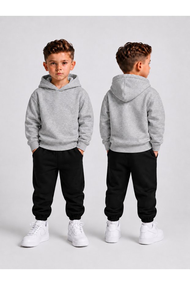 Boys' Sweatsuit Set—Unprinted, Hooded Sweatshirt with No Print, Top and Bottom Set, Casual and Comfortable Winter Set