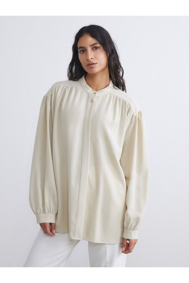 Uzg Store's Women's Shirt Tunic with High Collar for Style Enthusiasts