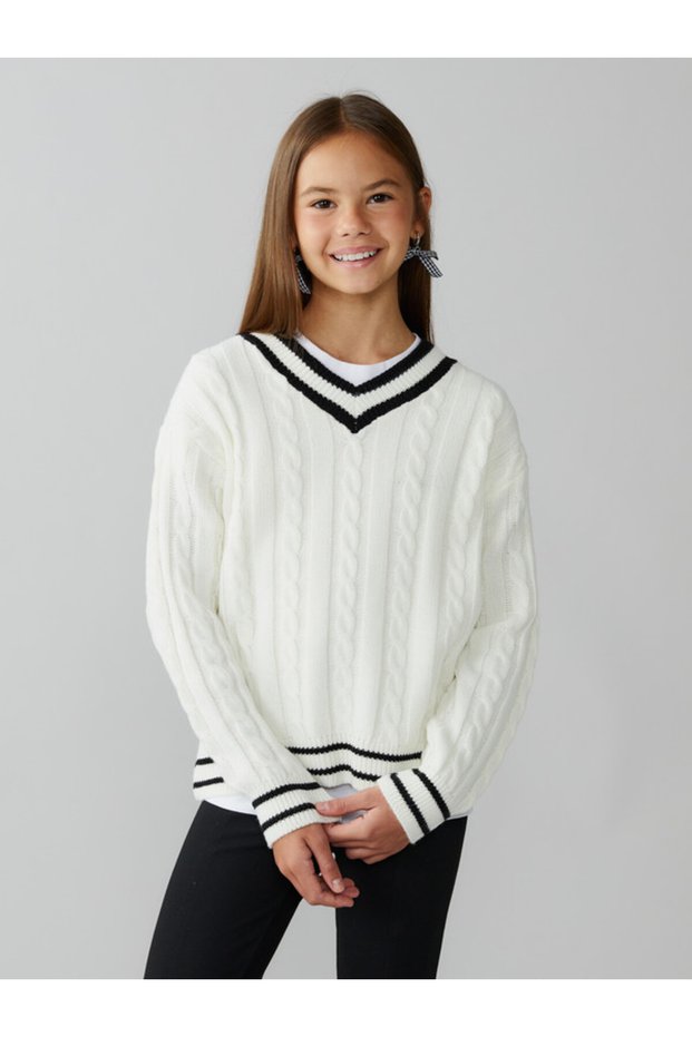 V-Neck Girls' Knit Sweater from UZG STORE for Style-Conscious Girls