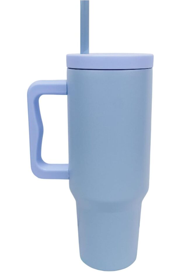 UKR 40 oz Stainless Steel Tumbler with Handle & Straw Light Blue Insulated Travel Mug Hot & Cold Reusable Water Bottle BPA-Free, Spill-Resistant, Fits Cup Holders