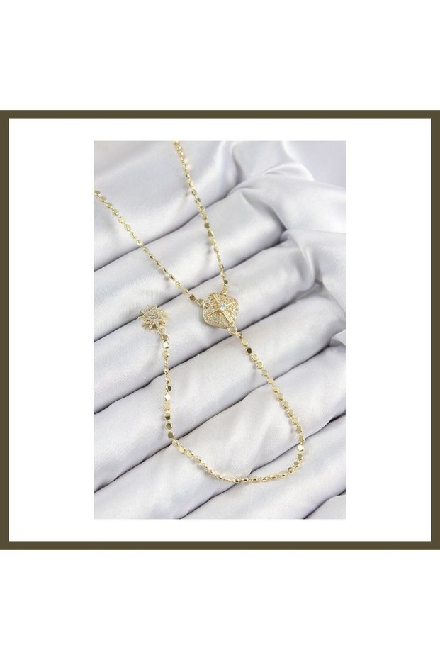 Gold-Color Y-Chain Pendant with Rice-Shaped Zircon Stones, Model BX