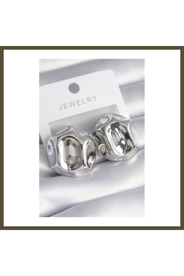 Silver-Toned Embellished Round Modal Women's Earrings BX