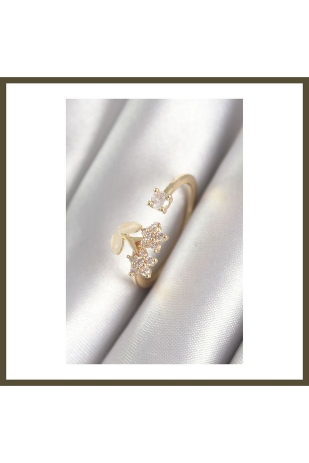 Gold-Plated Rice-Style Women's Ring with Zircon Stones in a Flower Design BX