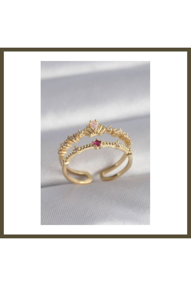 Gold-Toned Rice-Style Women's Ring with Zircon Stones, BX Model