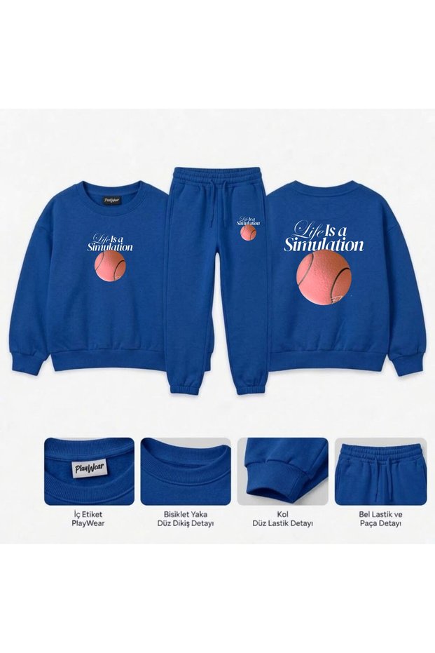 Team Sweatshirt - Tennis Simulation, Printed, for Girls, Boys, and Kids, crew neck