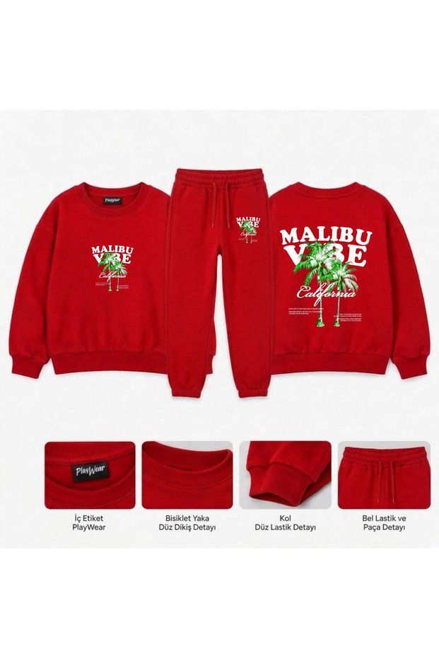 Team Sweatshirt "malibu-vibes" Printed for Girls, Boys, and Kids - Crew Neck with Men’s Collar