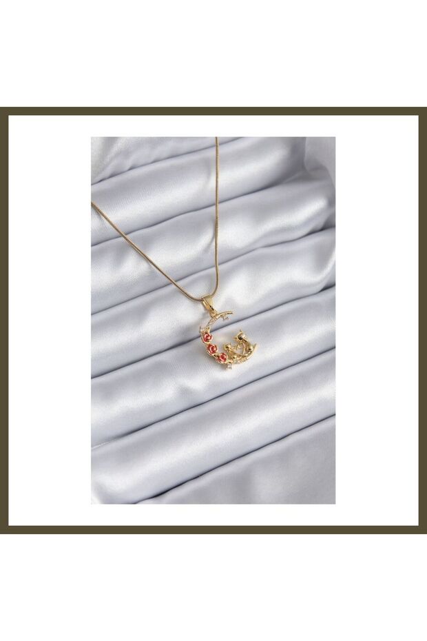 316L Steel Gold-Colored Crescent Moon Cat-Shaped Necklace with Zircon Accents for Women BX
