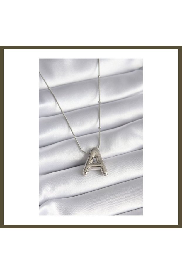 316L Stainless Steel Silver-Colored Bubble "A" Letter Women's Necklace BX