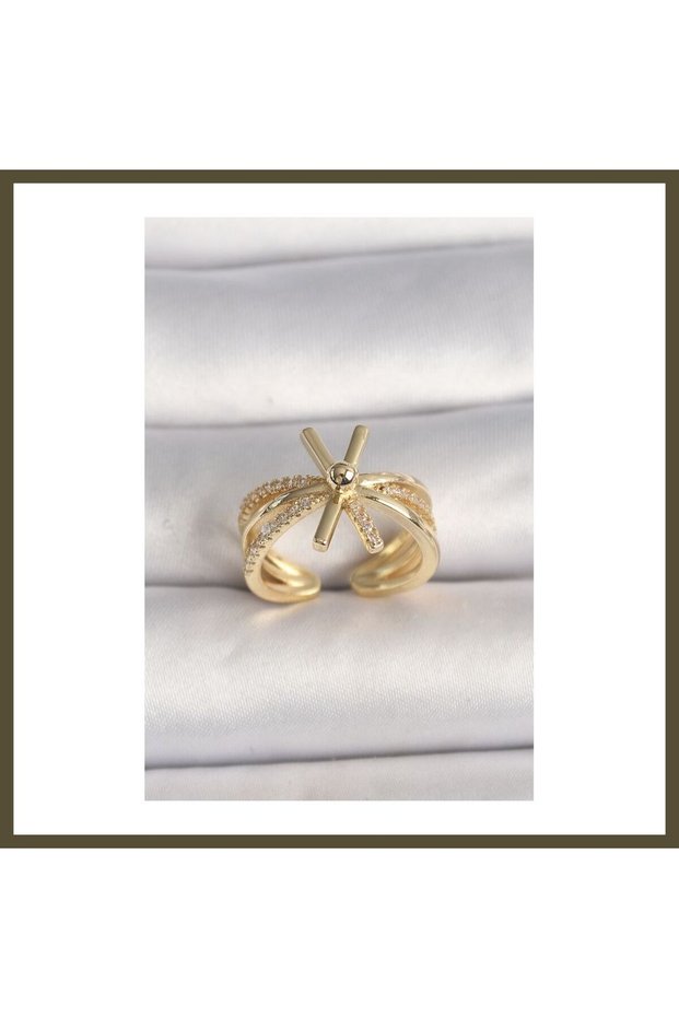 Gold-Plated Rice-Shaped Adjustable Zircon Stone Women's Ring BX