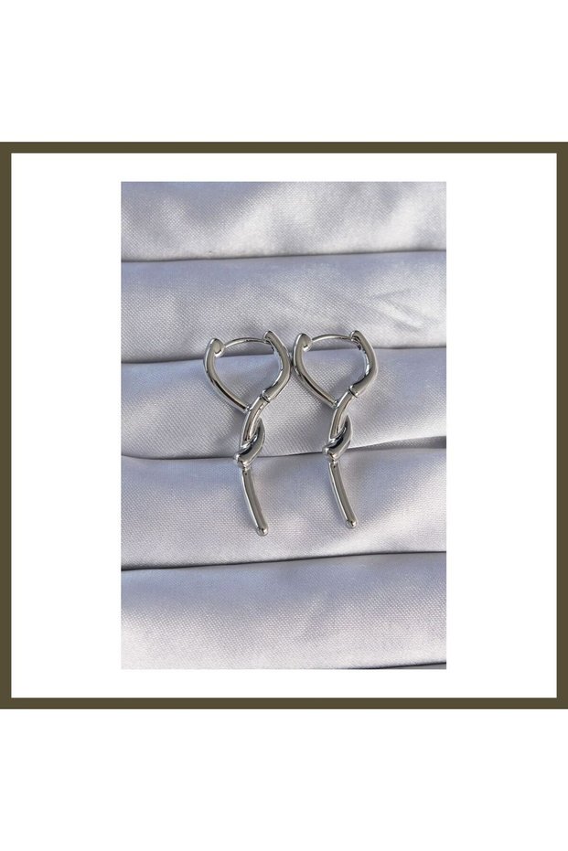 Long Earrings with a Spiral Rod Design in Silver-Toned Brass BX