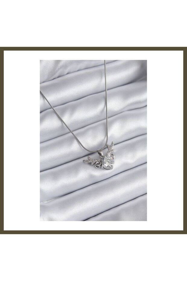 316L Steel Silver-Colored Zircon Stone Horn-Shaped Modal Women's Necklace BX