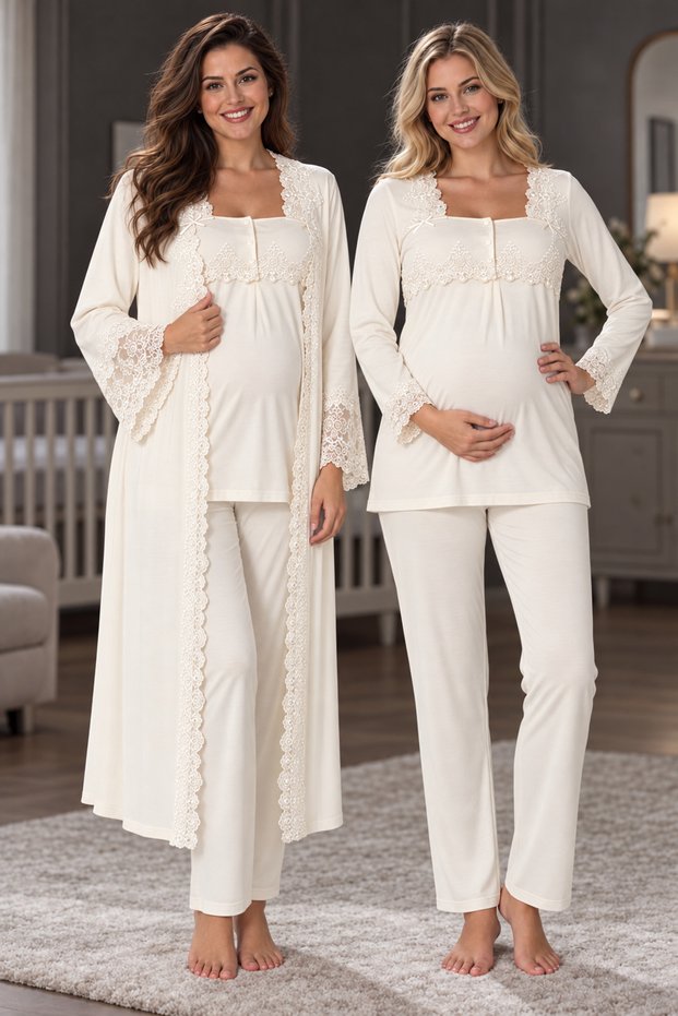 Effortt Adjustable Maternity and Postpartum Pajama Set with Robe