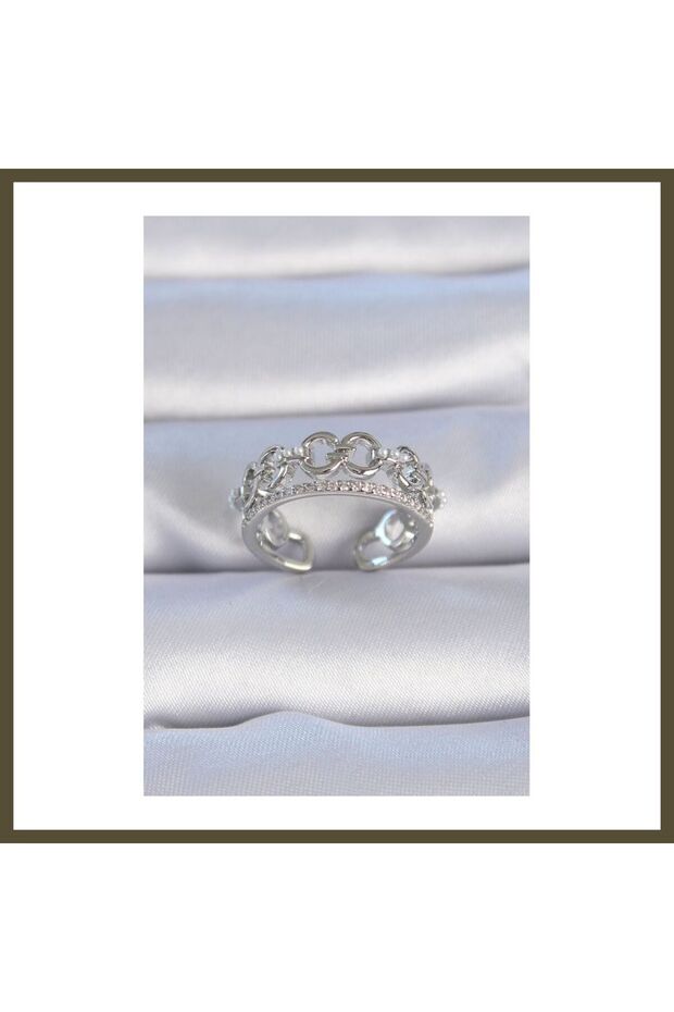 Silver-Toned Rice-Style Ring with Zircon Stones and Pearl Accents for Women BX