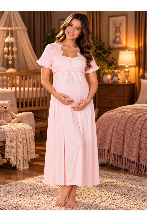Effortt Cotton Short-Sleeved Nursing Nightgown for Pregnant and New Mothers
