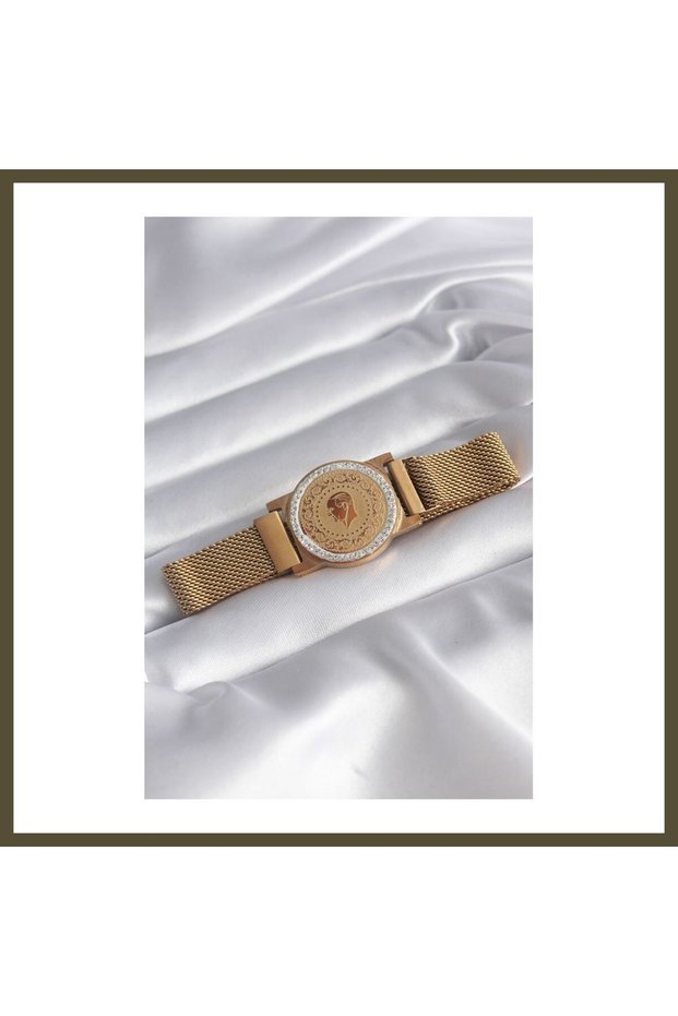 316L Steel Gold-Colored Magnetic Woven Zircon Stone Quarter-Circle Women's Bracelet BX