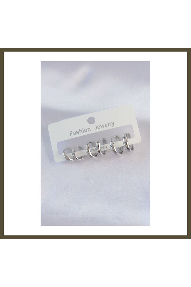 Rice-Shaped Silver-Colored Oval Domed Earring Set BX
