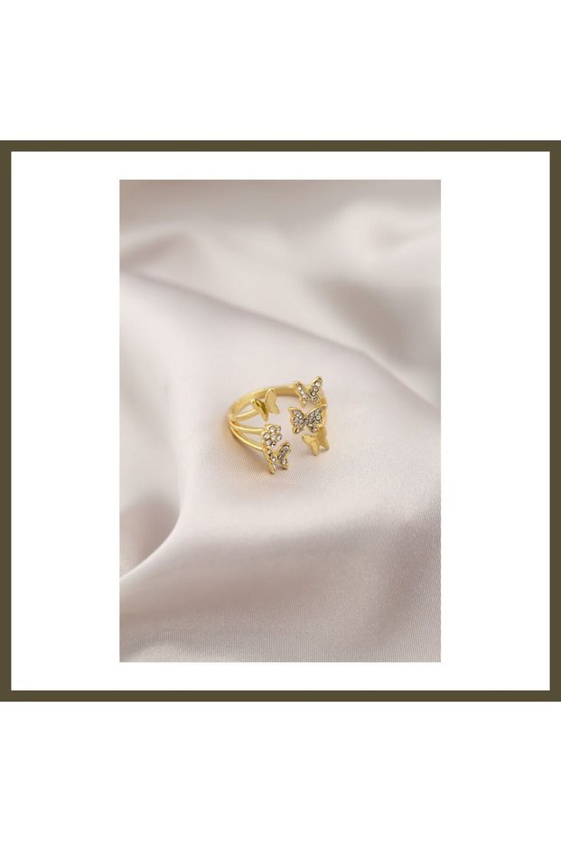 Gold-Colored Metal Butterfly-Style Women's Ring BX