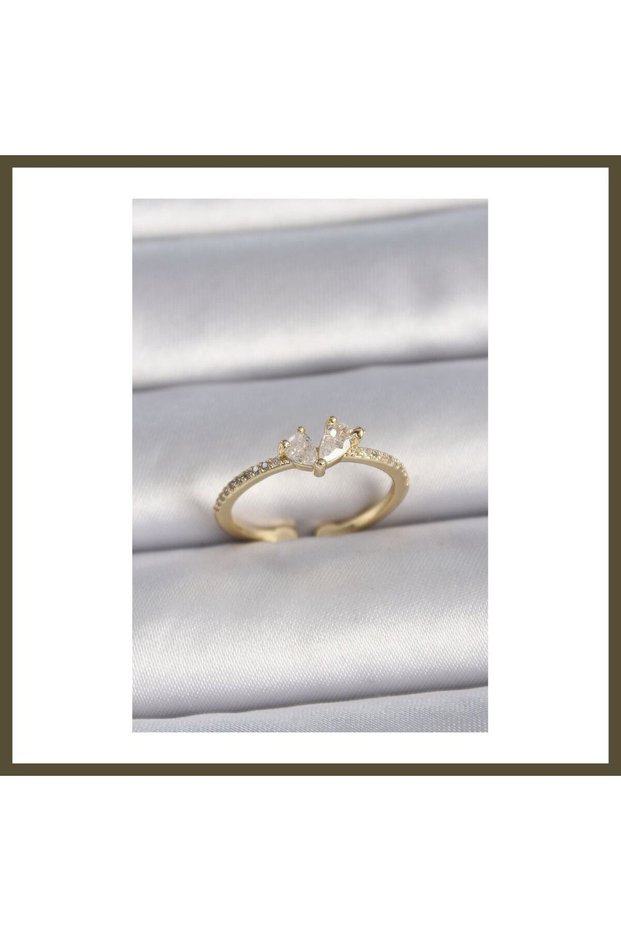 Gold-Tone Rice-Style Adjustable Zircon Stone Women's Ring BX