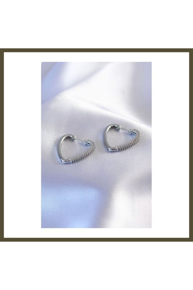 Silver-Colored Zircon Earrings for Women, Model BX