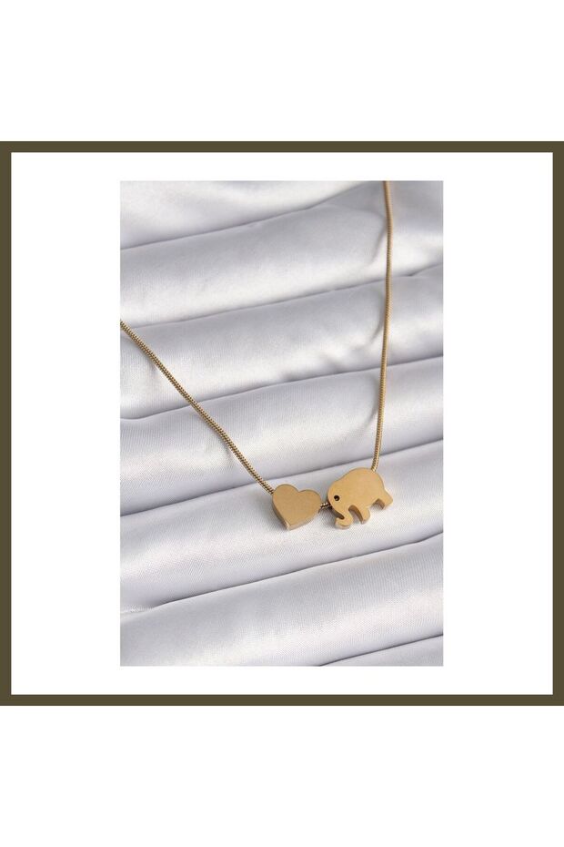 316L Stainless Steel Gold-Colored Women's Necklace with Elephant Figurine BX