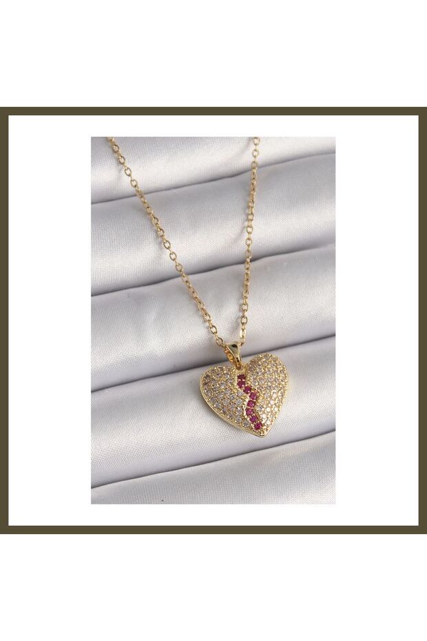 316L Stainless Steel Gold-Colored Chain Necklace with Zircon Stones for Women, Model BX