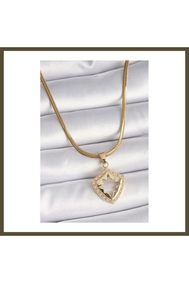 316L Steel Gold-Colored Italian Chain Necklace with Zircon Stones and Polar Star Embroidery for Women BX