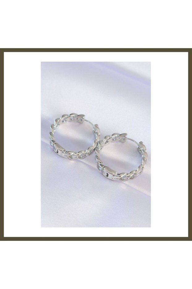 Silver-Toned Chain-Style Hoop Earrings BX