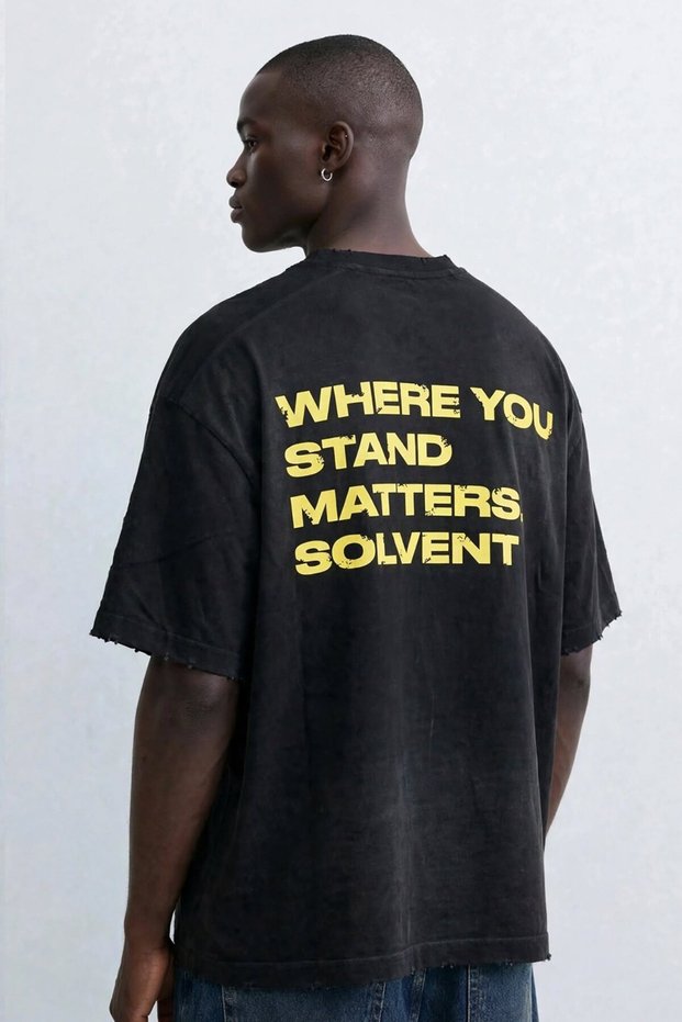 Men's front and back printed distressed detail t-shirt - black