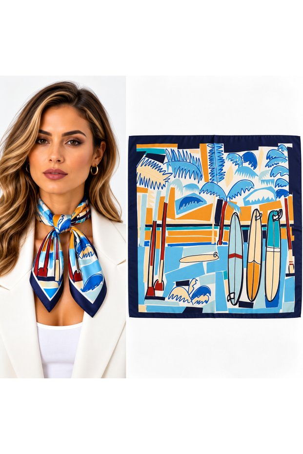 وشاح / باندانا بنقشة ركوب الأمواج، مقاس 50 × 50 سم.