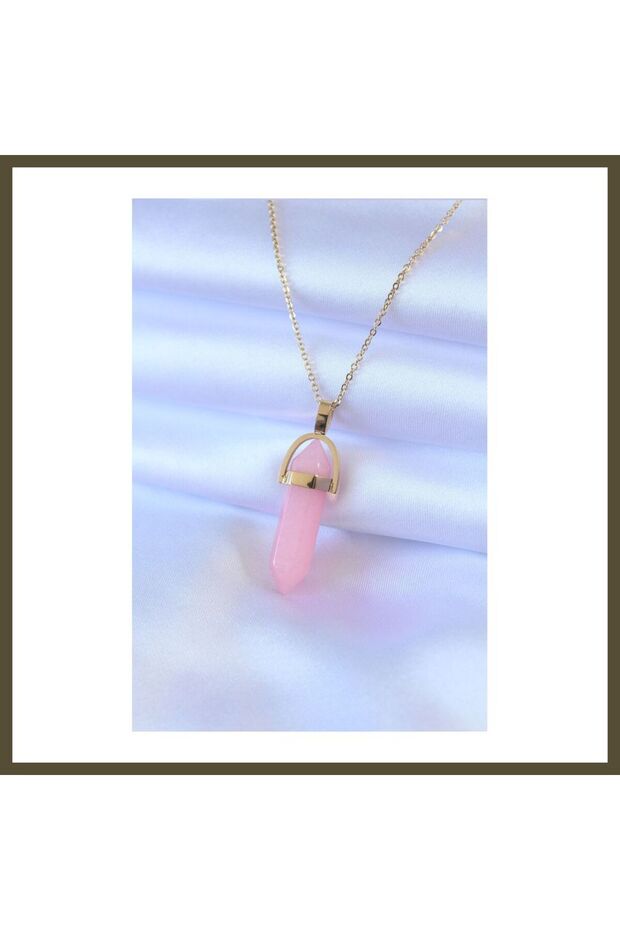 316L Stainless Steel Gold-Colored Crystal Pink Stone Women's Necklace Model BX