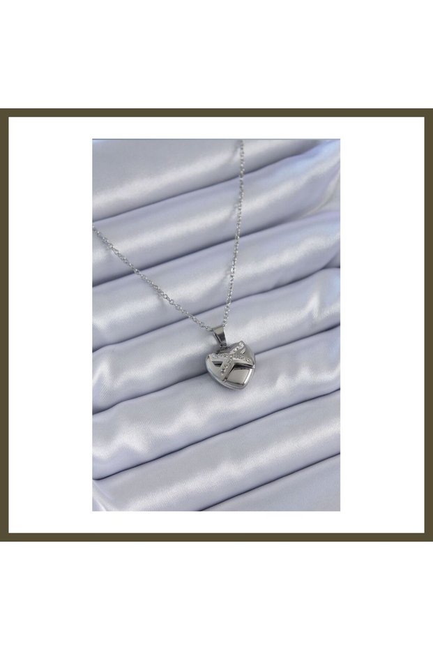316L Stainless Steel Silver-Colored Zircon Necklace for Women, Model BX