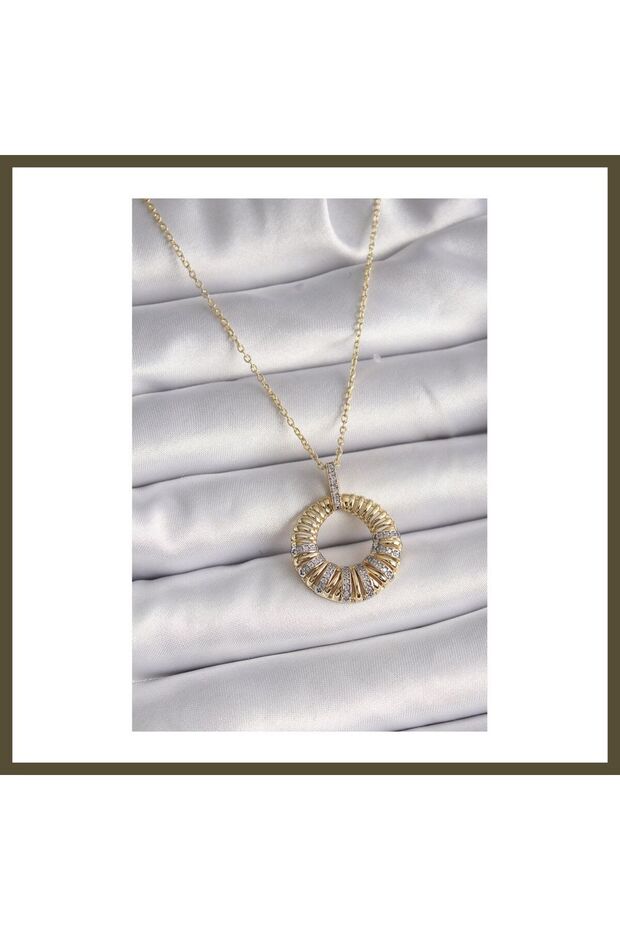316L Steel Gold-Colored Chain with Silver Zircon Stones, Circle-Shaped Women's Necklace BX